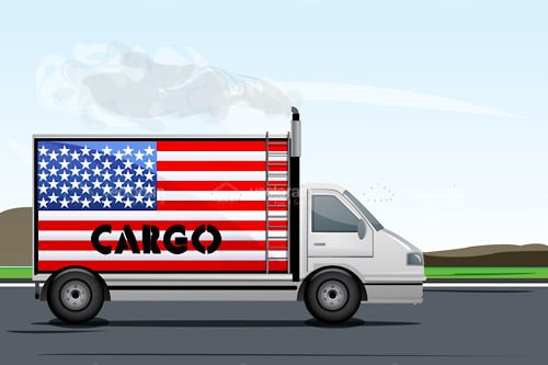 Cargo Truck with USA Flag and Text